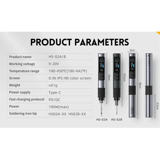 Паяльник Fnirsi HS-02B-BK USB DC100W/PD100W + 1 жало BK Вінниця