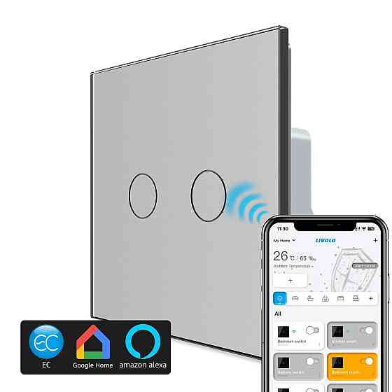 LIVOLO Розумний сенсорний ZigBee вимикач 2 сенсора Livolo сірий скло (VL-C702Z-15) Коломия