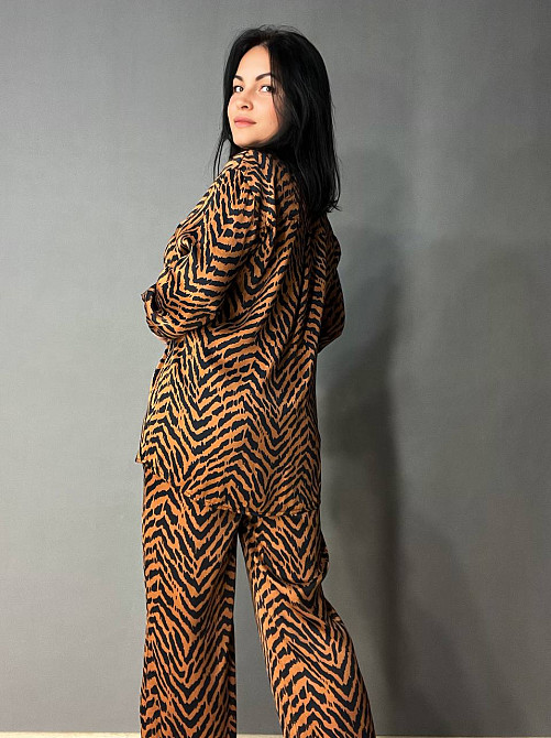 Костюм женский Mix Ray 4375 с брюками палаццо и рубашкой тигровий принт коричневый, коричневый, S Киев - изображение 5