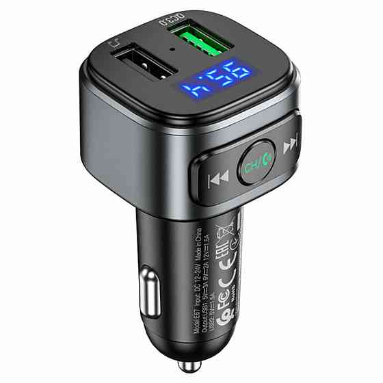 АЗП з FM-модулятором HOCO E67 Fighter QC3.0 18W car BT FM transmitter Black Киев