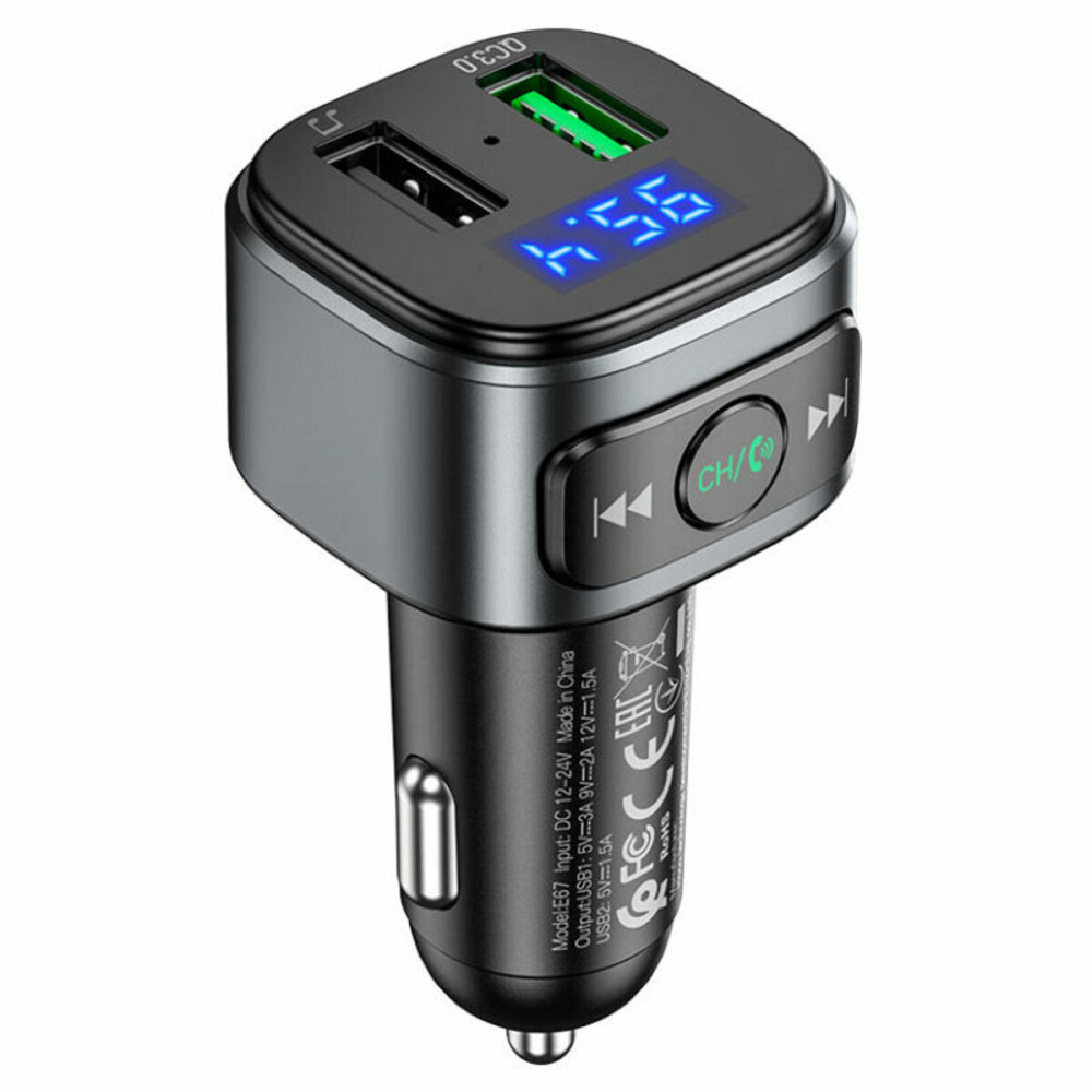 АЗП з FM-модулятором HOCO E67 Fighter QC3.0 18W car BT FM transmitter Black Киев - изображение 1