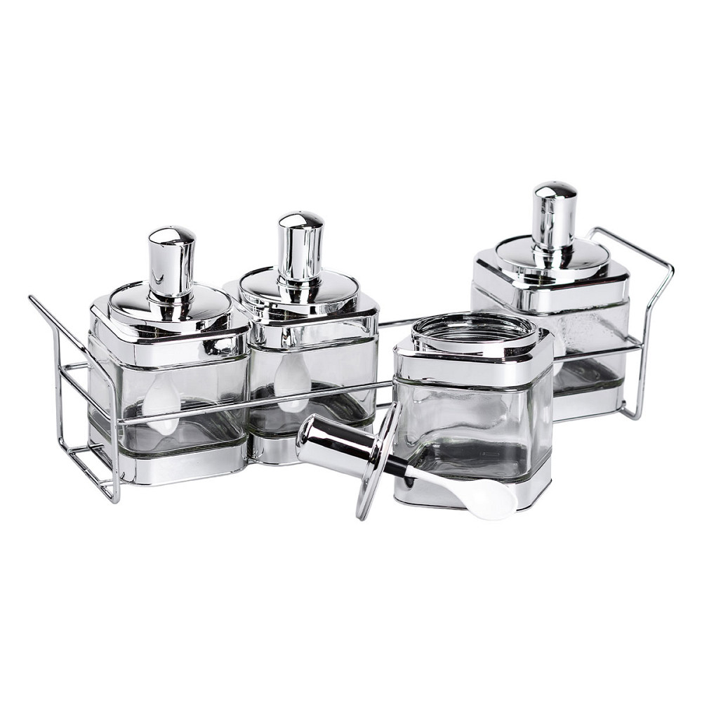 Yiwu Набір банок для сипучих продуктів 4 штуки 350 мл скляні на підставці HP-1340 Київ - фото 2