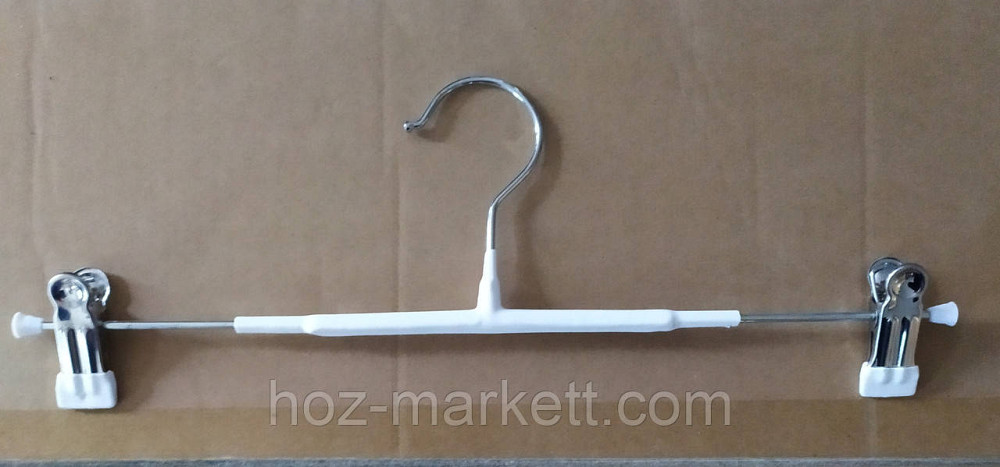 Плічка вішалки (тремпеля) брючні хромовані в силіконі з прищіпками білі 30 см 10 шт. в уп Харків - фото 1