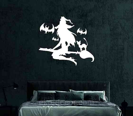 Декоративне настінне Панно «Відьма на мітлі», Декор на стіну 90*80 см, Білий Київ