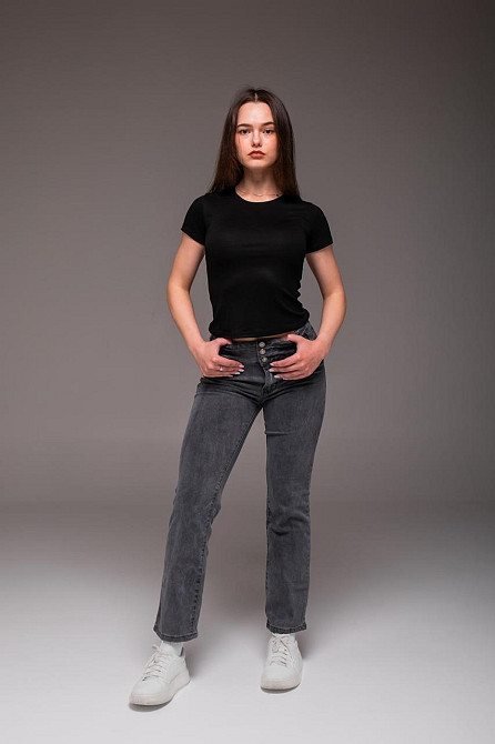 Жіночі джинси з високою талією темно-сірі Slim Fit: джинси звужені високі на три ґудзики 29 Одеса - фото 3