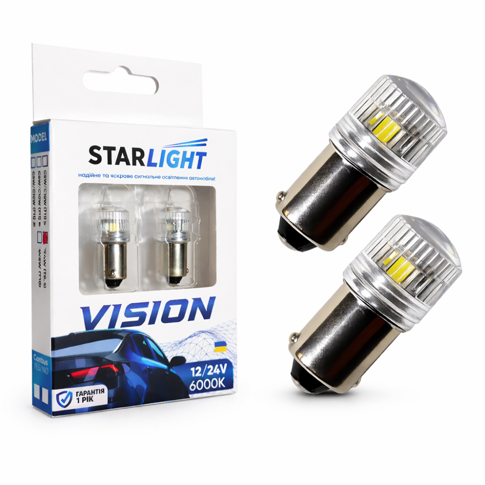 Комплект светодиодных ламп StarLight Vision T4W (T8.5) S3 LED 360° BA9s WHITE 6000K 12/24V Харьков - изображение 1