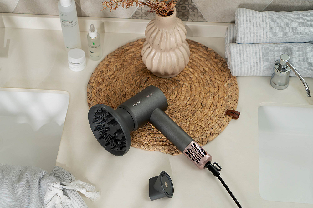Фен ARDESTO Pink Touch, 1600Вт, 2 швидкості, 3темп.режими, іонізація, дифузор, магнітні насадки, сірий+рожевий Київ - фото 8