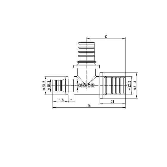 Трійник перехідний Koer KA.T25-25-16 - 25(3.5mm) x 25(3.5mm) x 16(2.2mm) (KR4893) Київ