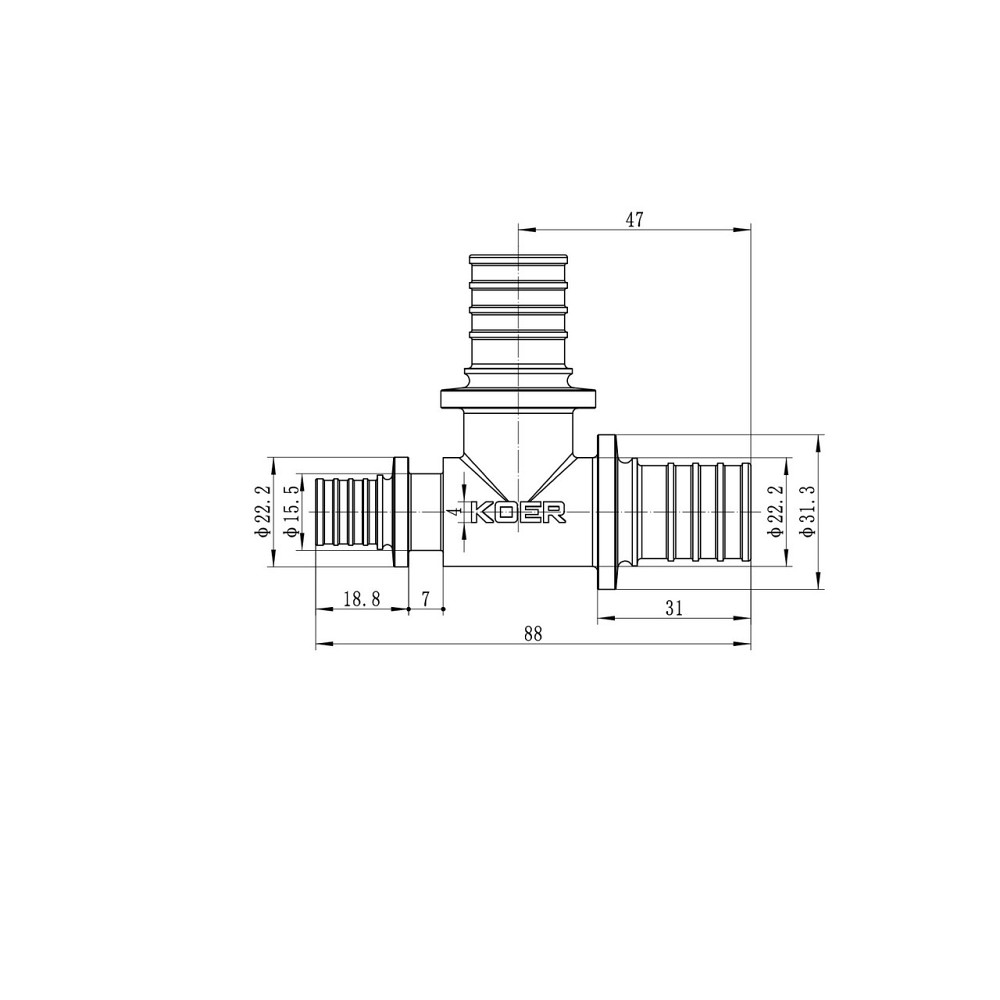 Трійник перехідний Koer KA.T25-25-16 - 25(3.5mm) x 25(3.5mm) x 16(2.2mm) (KR4893) Київ - фото 4