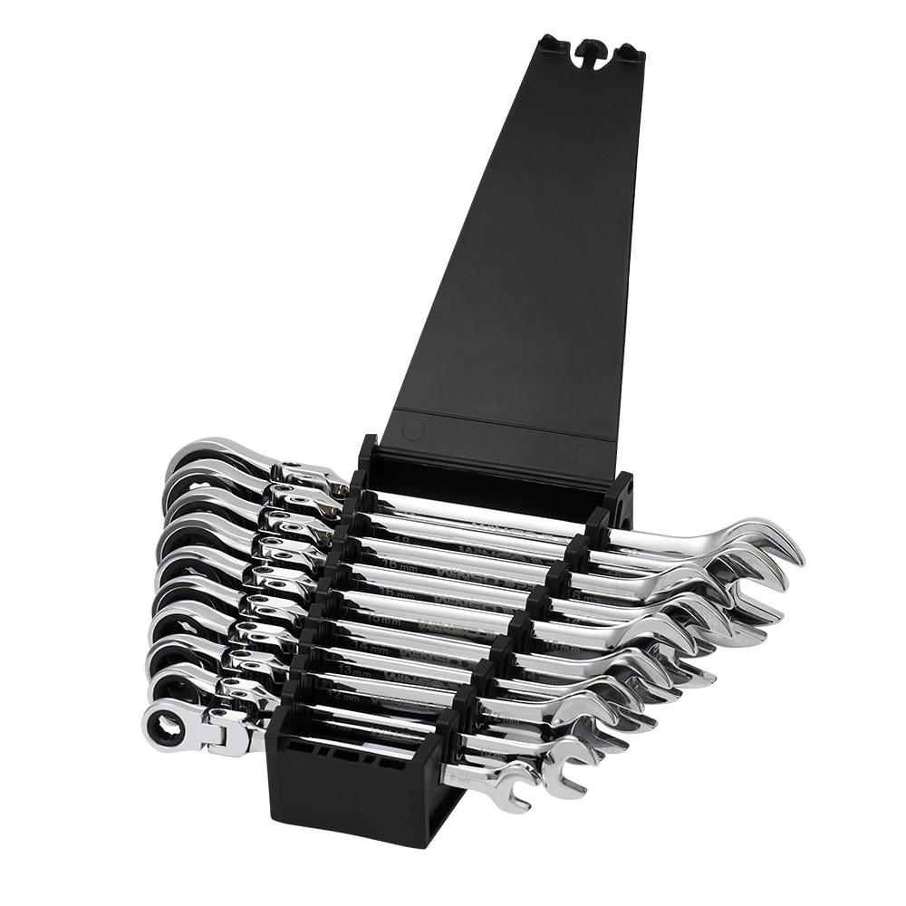 Набор комбинированных ключей с трещоткой и карданом WINSO PRO Cr-V, 10 шт (8–19 мм), в держателе Киев - изображение 2