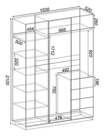 Шкаф Кристалл 2, Дуб Сонома Трюфель, 1500х520х2100, 151, 4 Львов