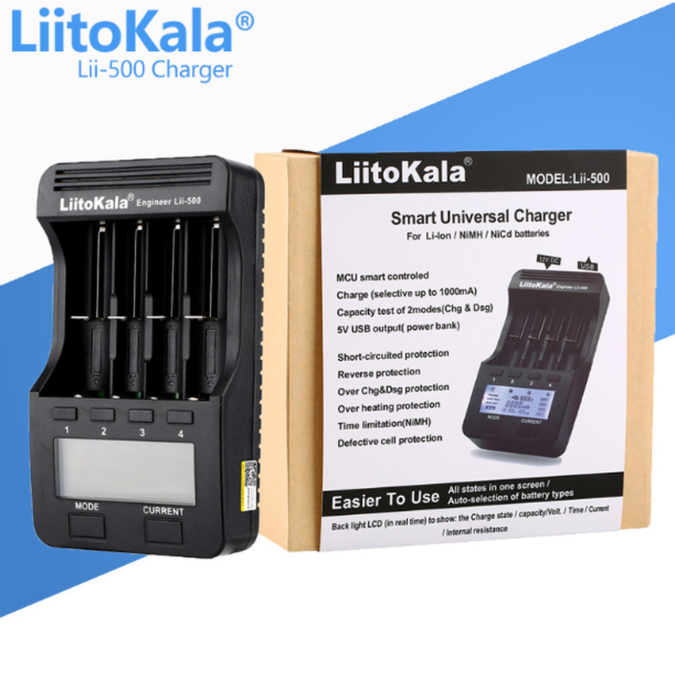 Універсальний інтелектуальний зарядний пристрій Liitokala Lii-500 EU на 4 канали + автомобільний кабель Рівне - фото 2