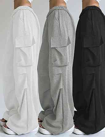 Жіночі повсякденні оверсайз штани-карго двонитка Білий Одеса
