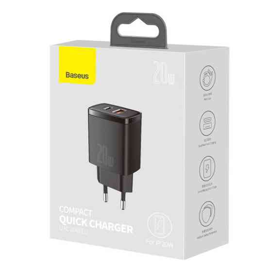 Мережевий зарядний пристрій Baseus Compact Quick Charger U+C 20W EU, колір чорний CCXJ-B01 Одеса