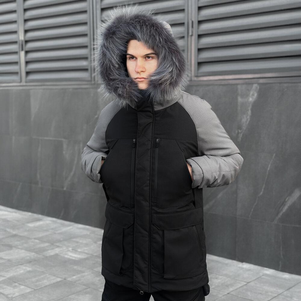 Парка чоловіча зимова з капюшоном Pobedov Seniora Udacha Gray Київ - фото 5