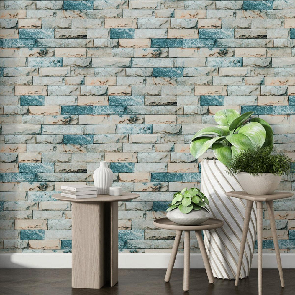 Самоклеючі шпалери 2800х500х1,5мм Бірюзова катеринославська цегла (D) SW-00001943 Київ - фото 6