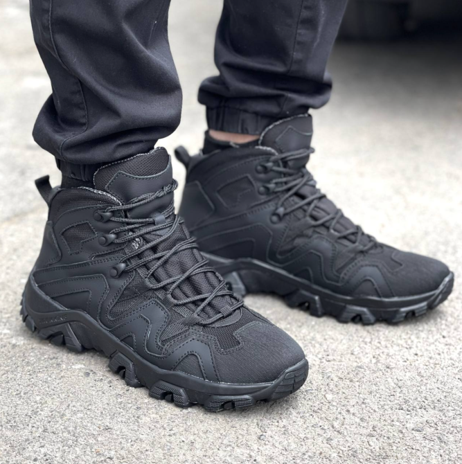 Чоловічі тактичні демісезонні черевики чорні, водонепроникні, шкіряні, прошиті, міцна підошва, весна-осінь Львів - фото 7