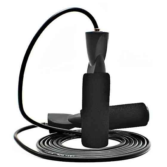 Скакалка швидкісна, гімнастична для тренувань і кросфіту з підшибниками, спортивна довжина 2.8 м, чорна Кам'янець-Подільський