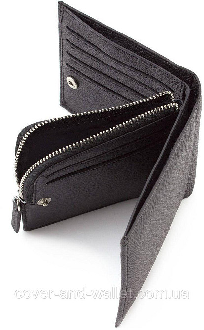 Небольшой мужской кожаный кошелёк для купюр карточек и монет SТ 154 Киев - изображение 8