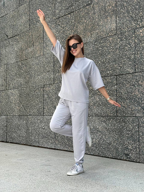 Жіночий костюм двонитка футболка та штани прогулянковий Сірий XS-S Харків - фото 18