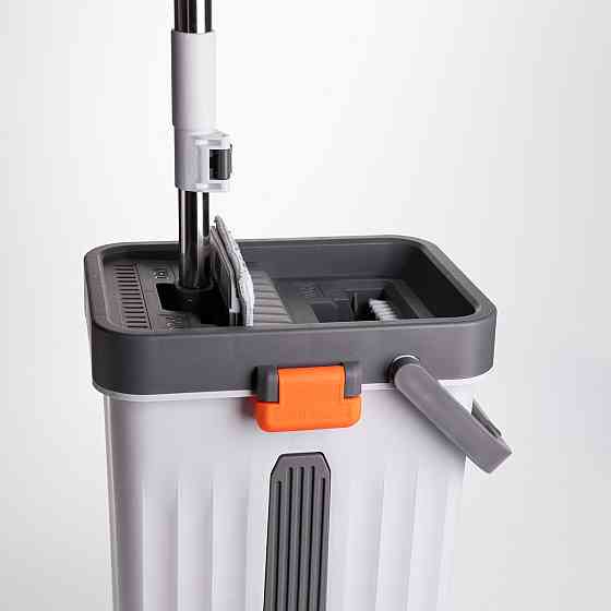 Швабра з відром 14 л для миття підлоги з віджимом плоска насадка з мікрофібри набір для прибирання будинку HP-35015-59 Київ