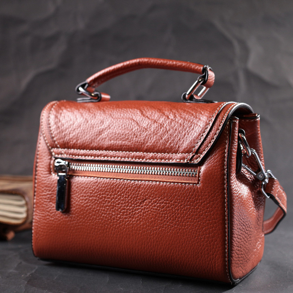 Сумка из натуральной кожи с интересной защелкой Vintage 22417 Коричневая Киев - изображение 10