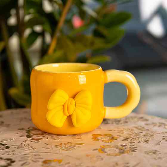 Кубок порцелянова з магнітом Бант 400 (мл) подарункова кружка прикольна чашка для дітей на подарунок Жовтий з бежевим FM-52B Коломия