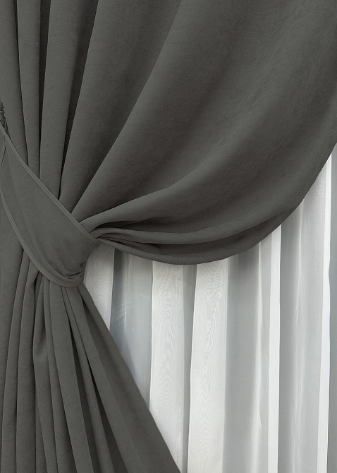 Комплект готовых штор VR-Textil Микровелюр Petek YL № 1703ш Темно-серый 150х295 см 2 шт (33-0609) Киев - изображение 5