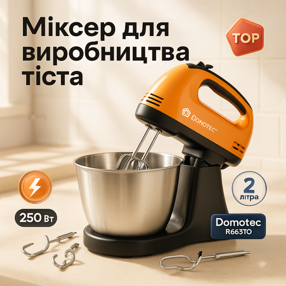 Портативный ручной миксер Domotec R6637O 250 W, Кухонный миксер для быстрого приготовления JL-42 Львов - изображение 16