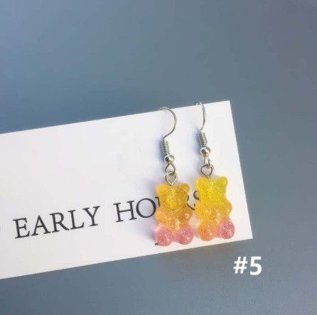 Детские сережки желейные мишки, с блетсками, желтый+оранжевый - размер 1,6*1см, смола Киев - изображение 1