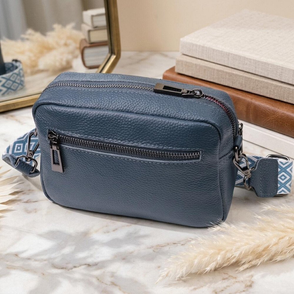 Стильна жіноча сумка прошита ромбами на лицьовій стороні з натуральної шкіри Vintage 22636 Синя Київ - фото 14