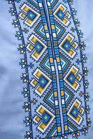 Вышиванка рубашка мужская льняная, голубая, лен, вышиванки мужские в Украине Киев
