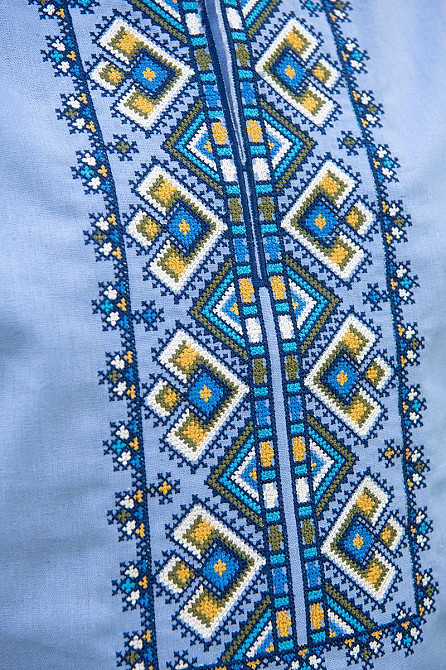 Вышиванка рубашка мужская льняная, голубая, лен, вышиванки мужские в Украине Киев - изображение 5
