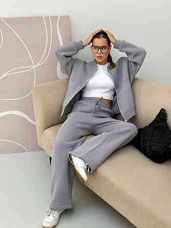 Жіночий теплий костюм-двійка з широкими штанами Сірий 42/46 Харків