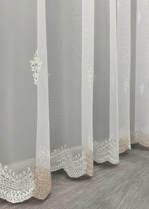 Тюль VR-Textil 1472т Грек-сітка з вишивкою Молочний з пудровим 300х270 см (40-403) Київ - фото 8
