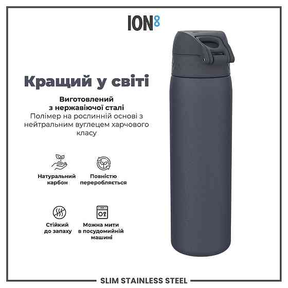 Пляшка для води металева ION8 600 мл. Stainless Steel , Ash Navy Каменское