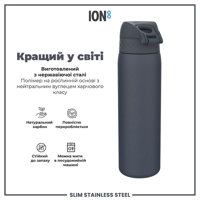 Пляшка для води металева ION8 600 мл. Stainless Steel , Ash Navy Каменское - изображение 6
