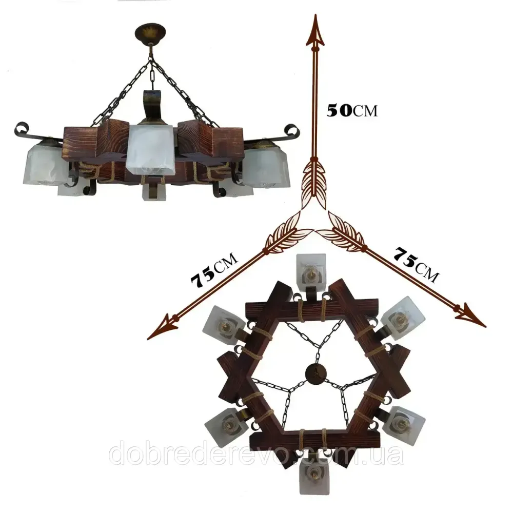 Люстра дерев'яна шестигранна на ланцюгу в альтанку, сауну, будинок - кування під старовину Вижниця - фото 5