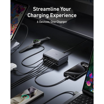 Зарядное устройство Anker GaNPrime 200W 4xUSB-C PD + 2xUSB-A Black (A2683341) Винница - изображение 5