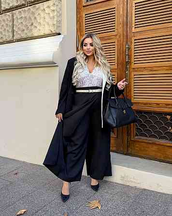 Жіночі базові штани з імітацією спідниці костюмка Чорний, 56/58 Одеса