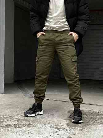 Мужские теплые брюки карго штаны на флисе с карманами хаки L Одесса