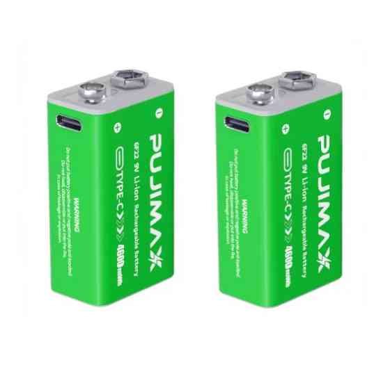 Акумуляторна батарея Pujimax 9В 4600 мВт/год Type-C модель 6F22 для металошукача (2 шт.) Зелений Вінниця