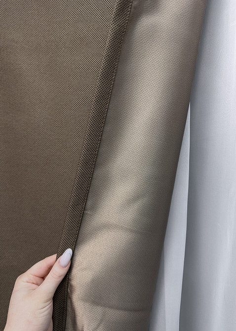 Комплект штор VR-Textil рогожка преміум TERRA LUXE 150х270 2шт і Тюль 500х270 1860ш-1668т Какао з білим 71-115/4 Київ - фото 5