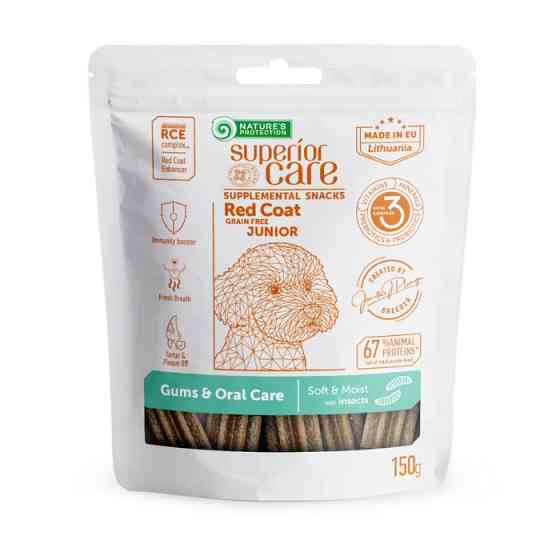 Nature's Protection Superior Care Red Coat Gums & Oral Care Беззернові ласощі для юніорів із рудим забарвленням з протеїном комах, 150 г Київ