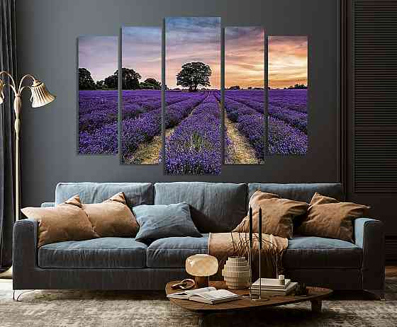 Модульна картина у вітальню/спальню Лавандове поле на заході сонця  LM018_5 115x170 см Київ