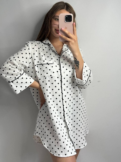 Жіноча муслінова нічна сорочка Чорні серця XS-S Харків - фото 1