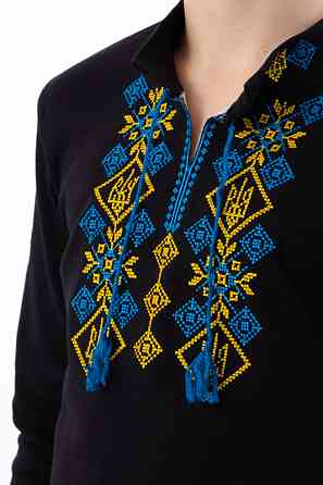 Вышиванка для мальчика с длинным рукавом черная 100% хлопок топ Киев