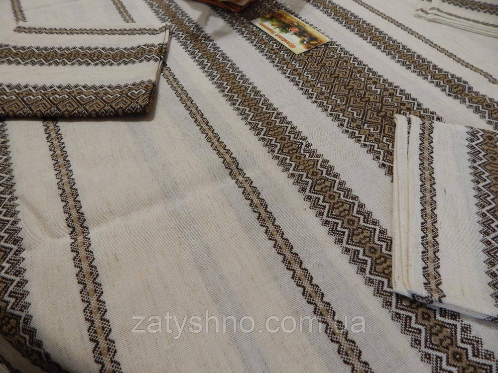 Кавова скатертина з серветками вишита на льону Київ - фото 10