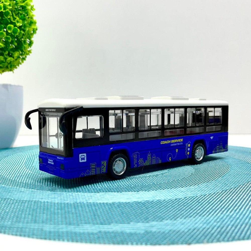 Автобус металевий з інерцією підсвічуванням та звуком відчиняються двері Синій (CLM-0771AC) Чернігів - фото 1