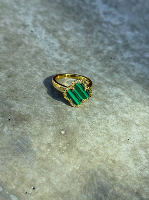 Van Cleef набір 3 предмети малахіт — сережки, кільце, браслет / зелена емаль / лимонне золото / проба, гравіювання Одеса - фото 7